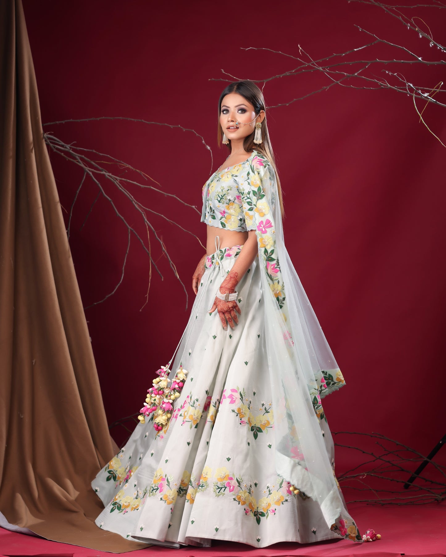 Powder blue applique lehenga set