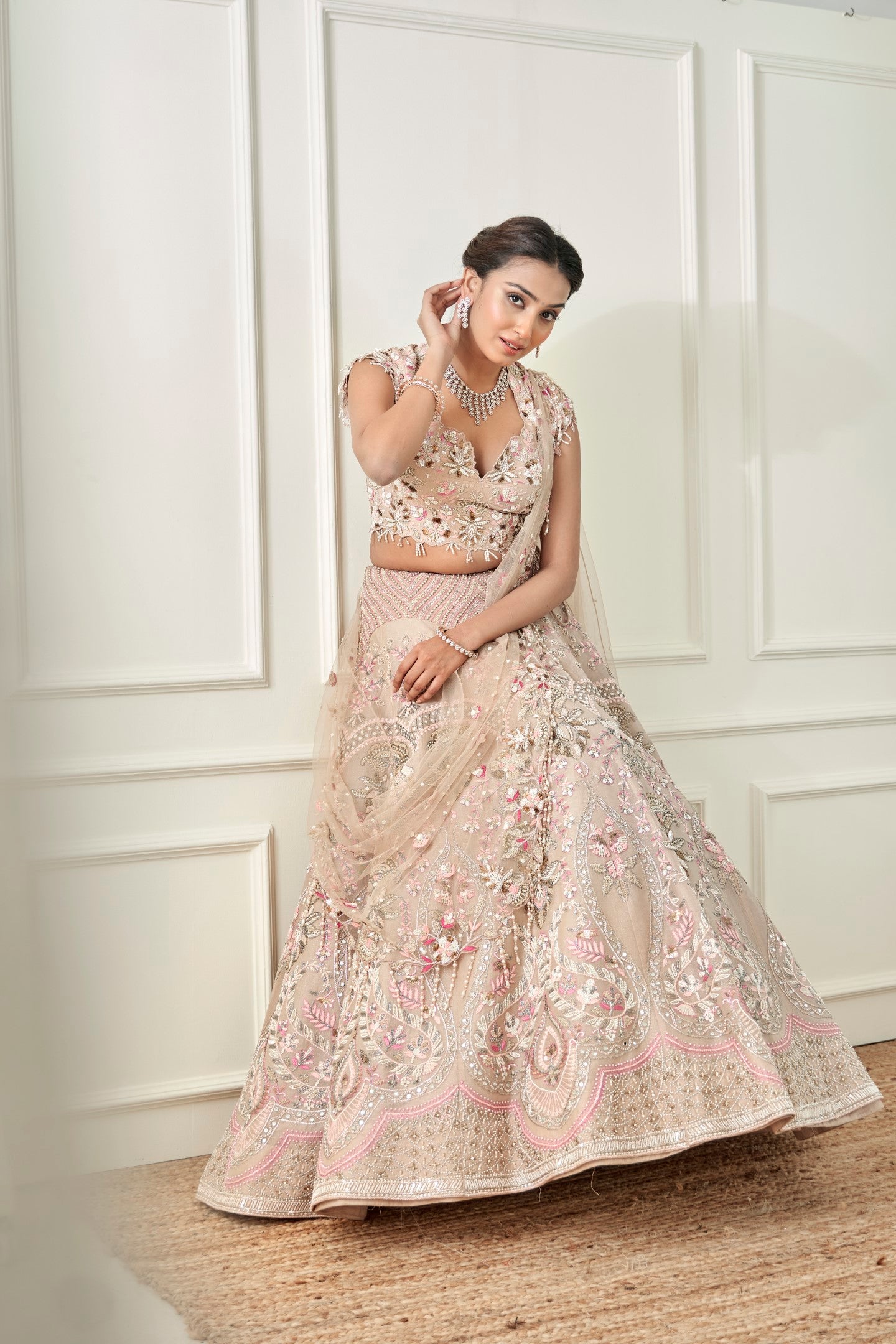 Beige Organza Lehenga Set