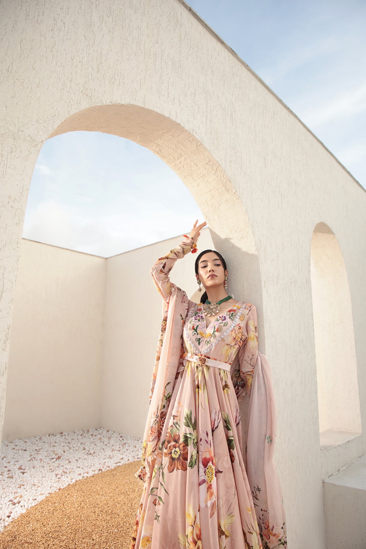 Pink Anarkali With Belt