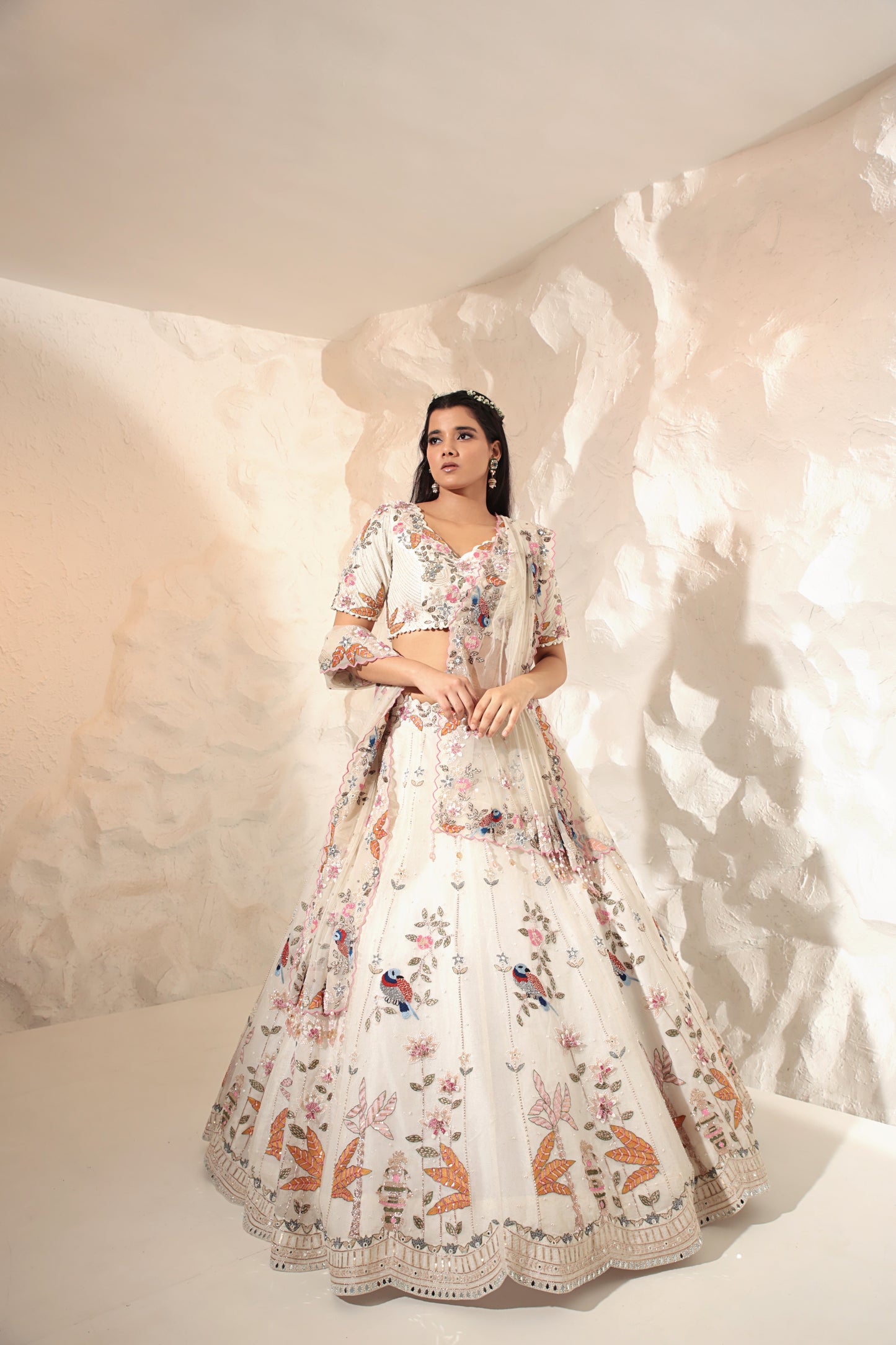 Ivory Organza Silk Lehenga Set