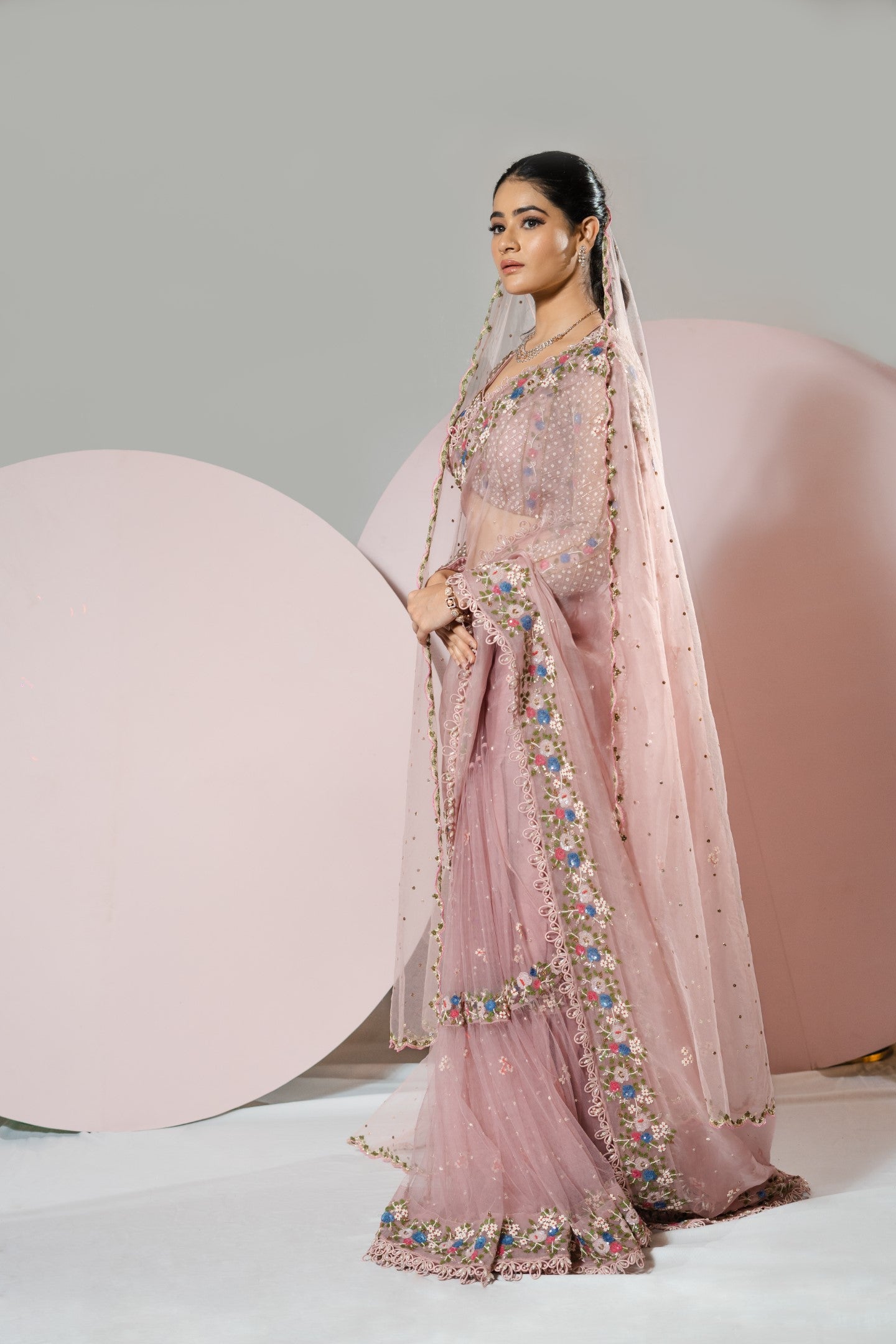 Power Pink Net Saree