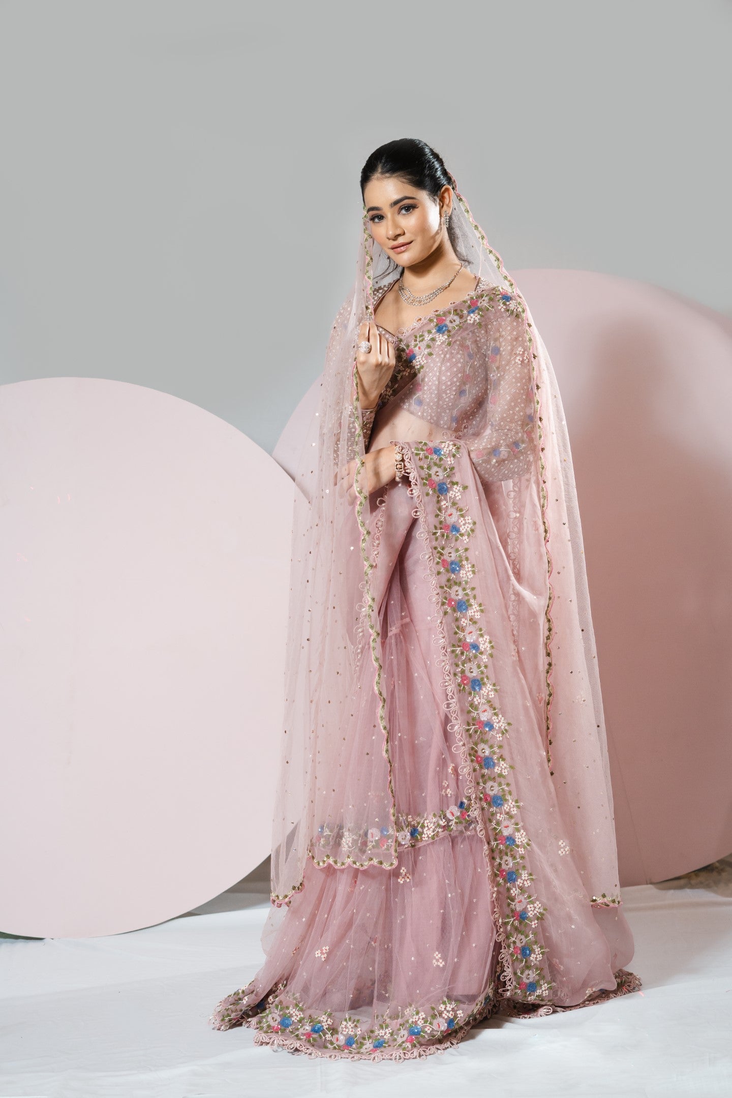 Power Pink Net Saree