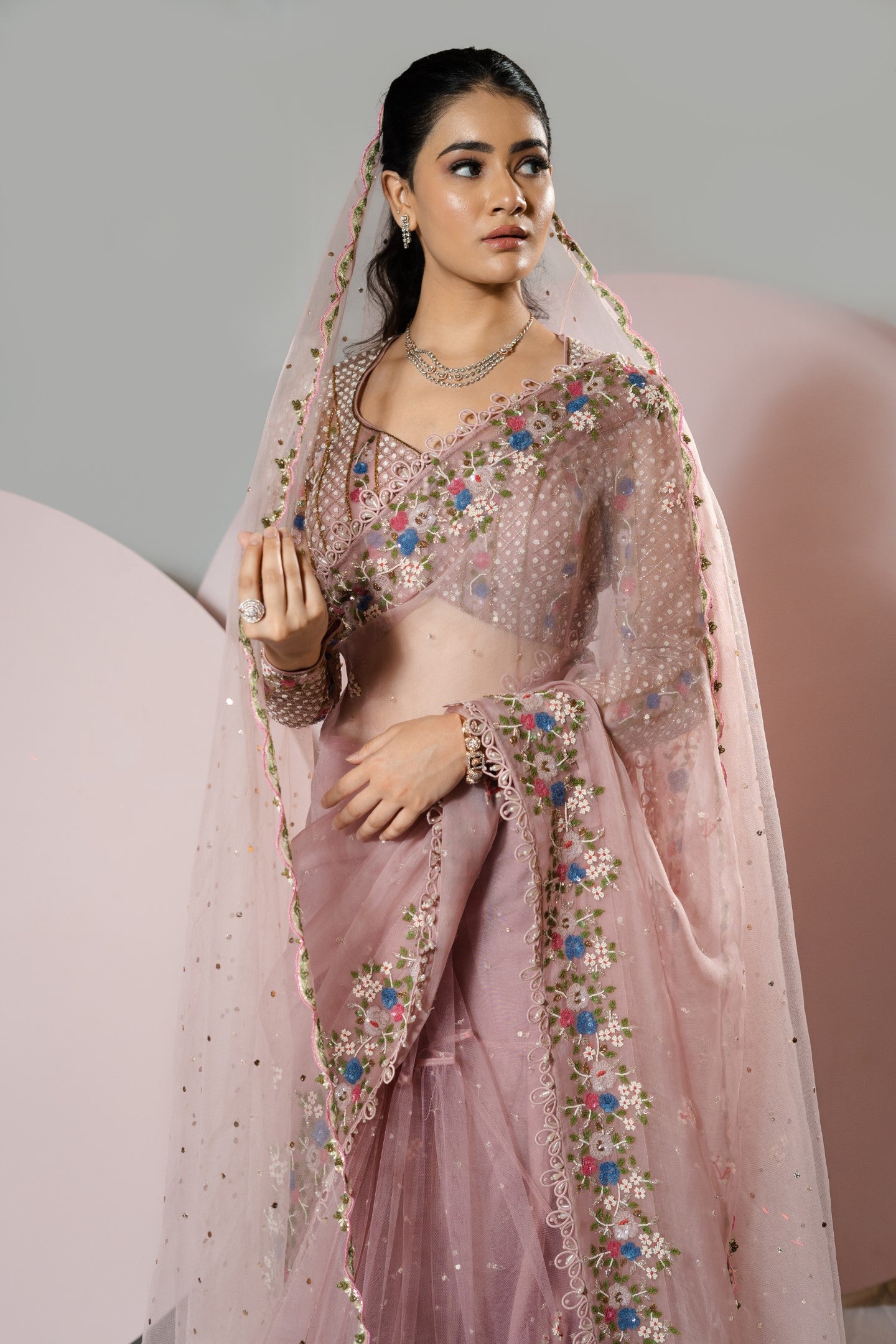Power Pink Net Saree