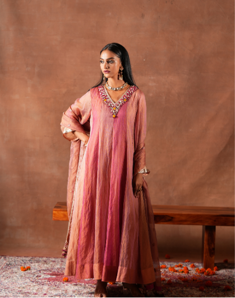 Panelled Sheer Anarkali Set