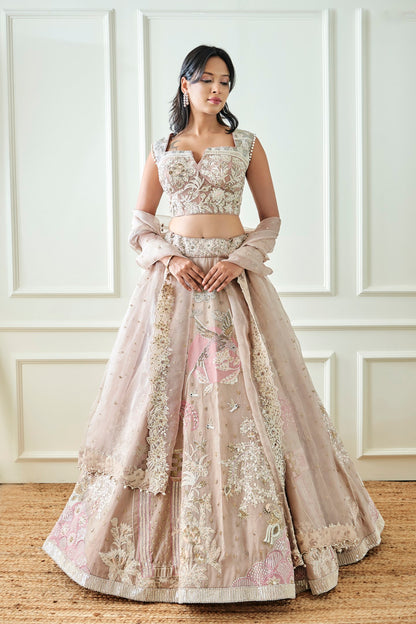 Organza Beige Lehenga Set