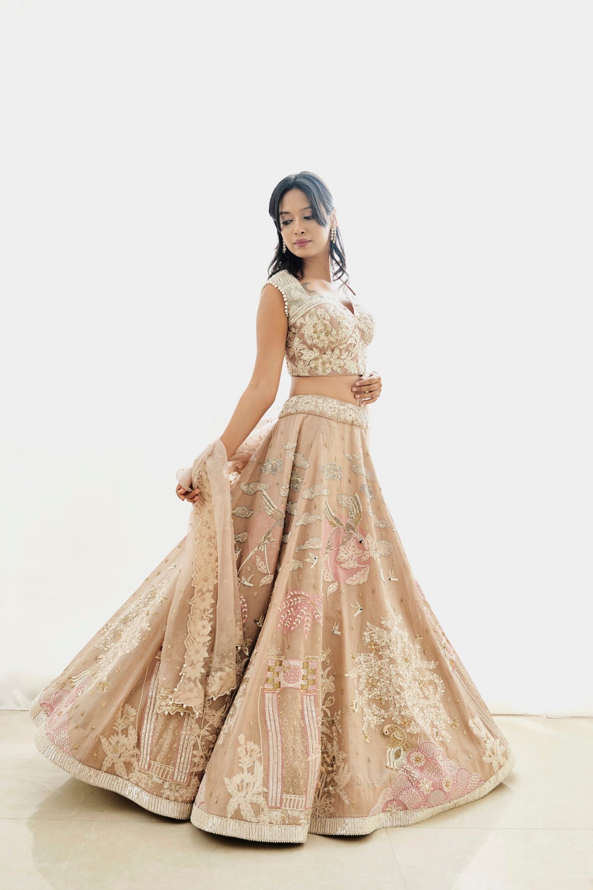 Organza Beige Lehenga Set