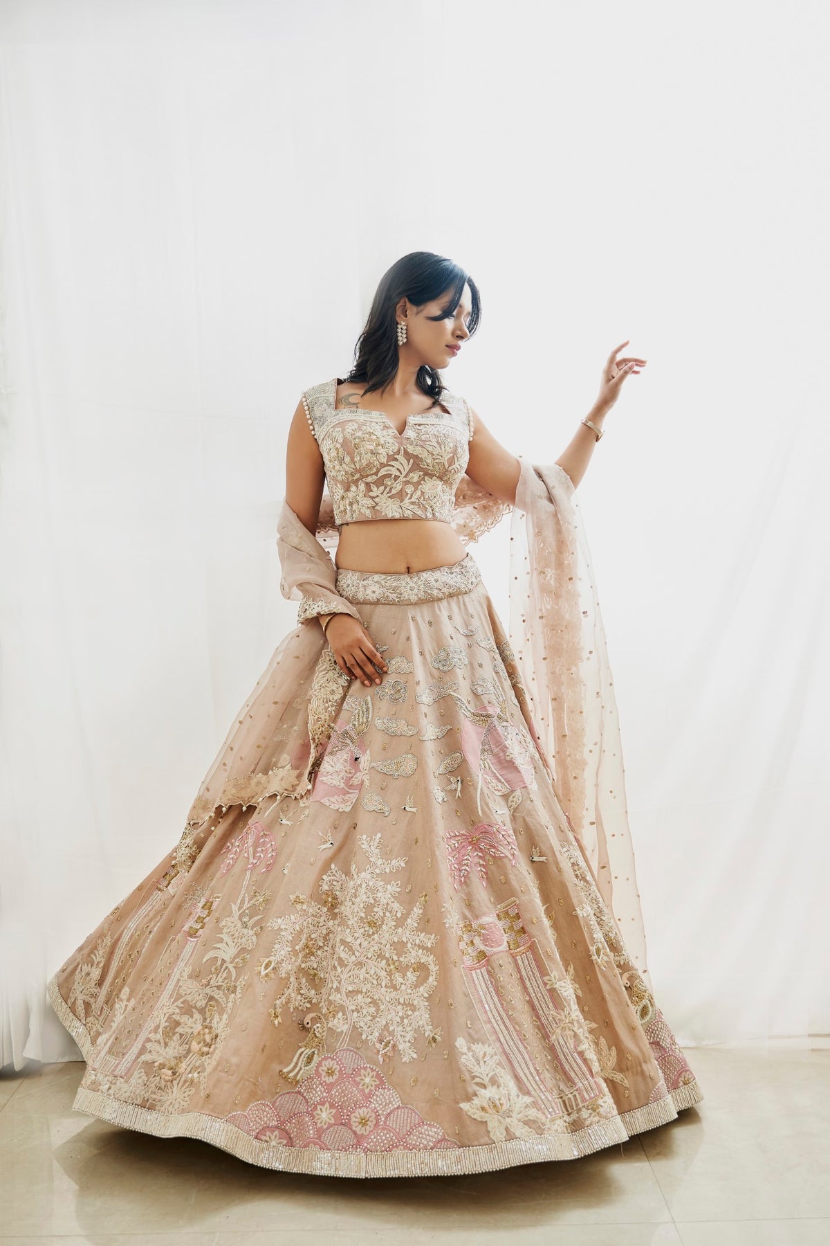 Organza Beige Lehenga Set