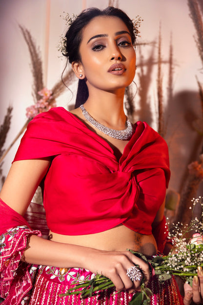 Cherry Red Lehenga Set