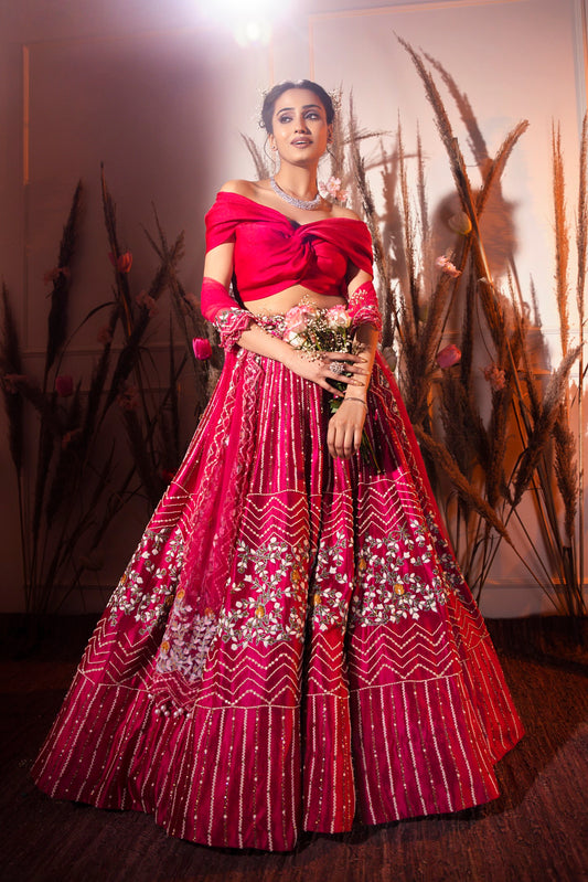 Cherry Red Lehenga Set