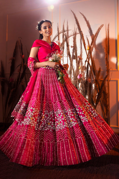 Cherry Red Lehenga Set