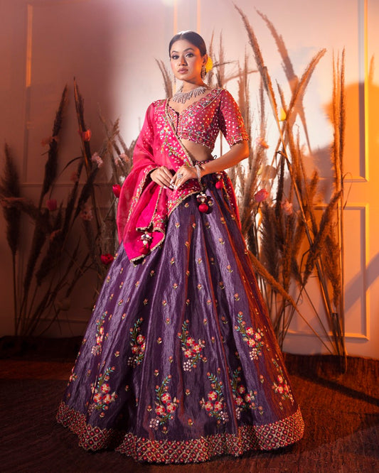 Purple Tissue Lehenga Set