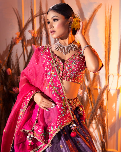 Purple Tissue Lehenga Set
