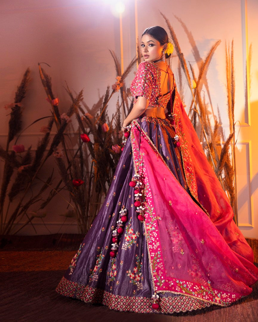Purple Tissue Lehenga Set