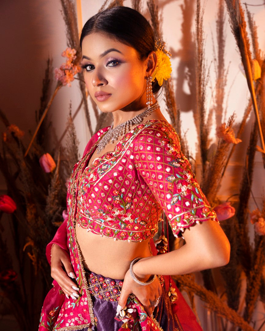 Purple Tissue Lehenga Set