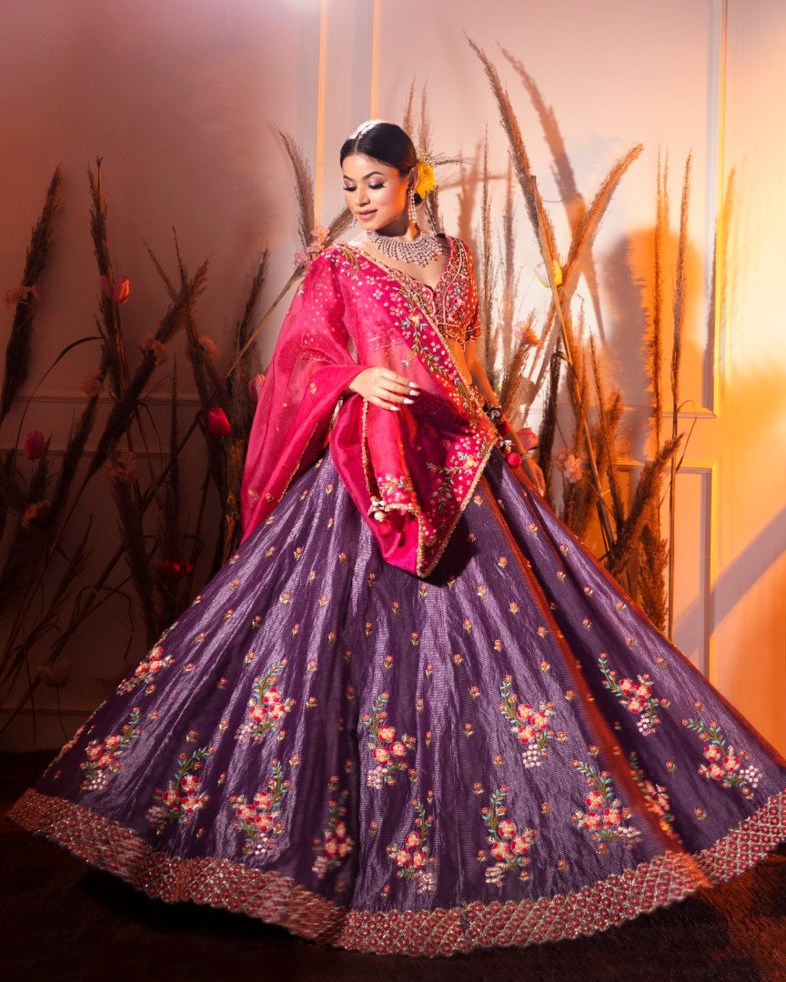 Purple Tissue Lehenga Set