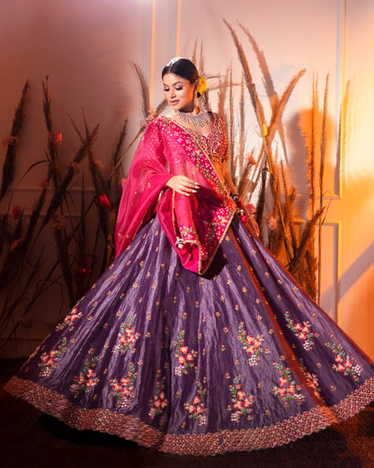 Purple Tissue Lehenga Set