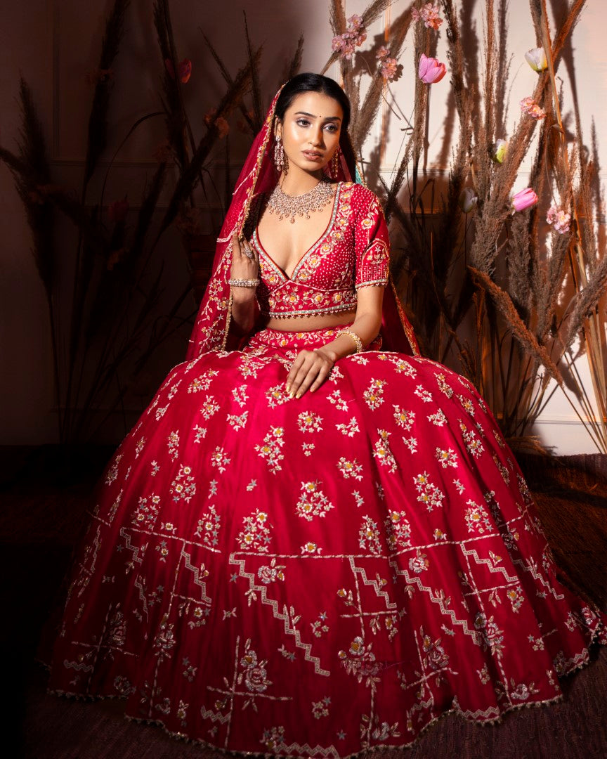 Carrot Red Lehenga Set