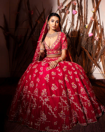 Carrot Red Lehenga Set