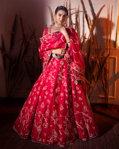 Carrot Red Lehenga Set