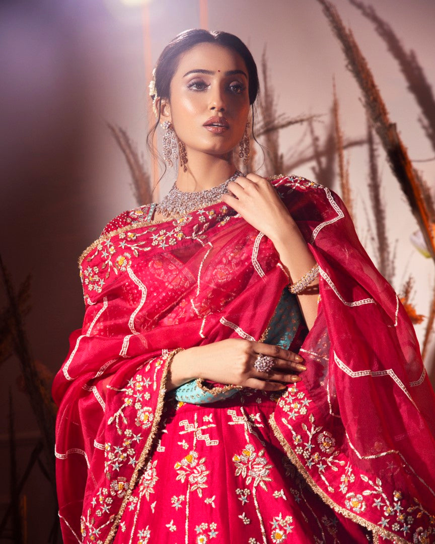 Carrot Red Lehenga Set