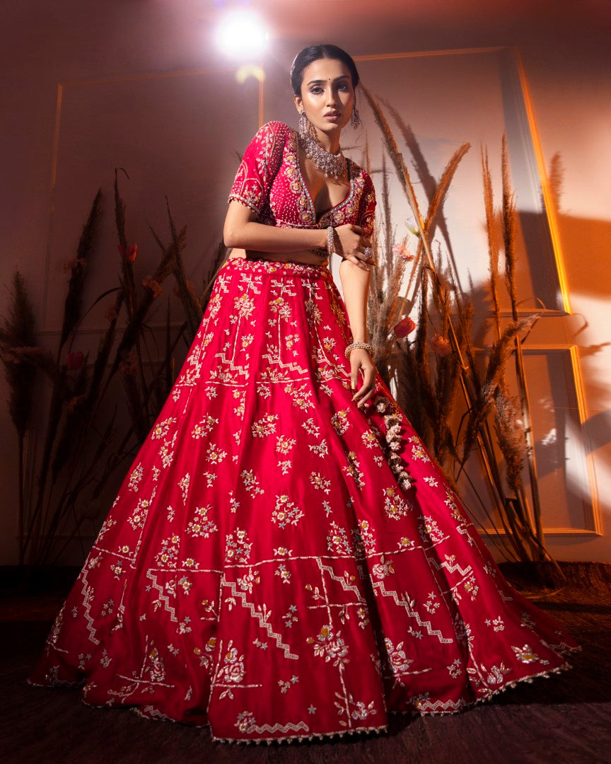 Carrot Red Lehenga Set