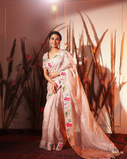 Powder Pink Applique Saree