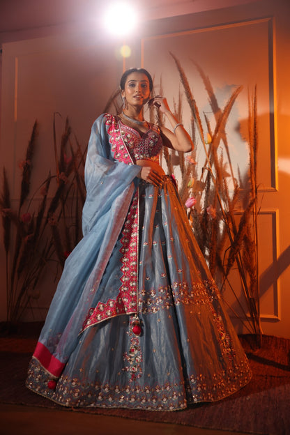 Blue Tissue Lehenga