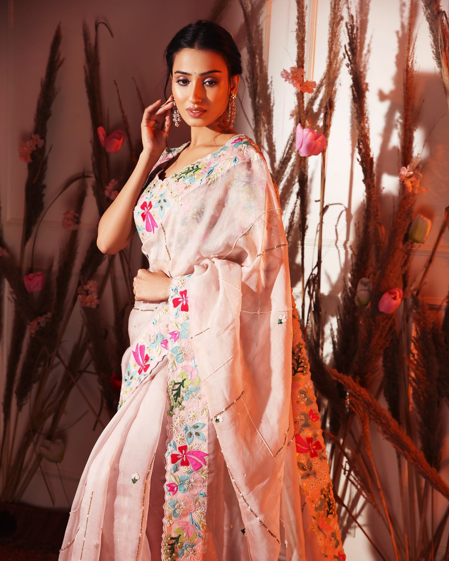 Powder Pink Applique Saree