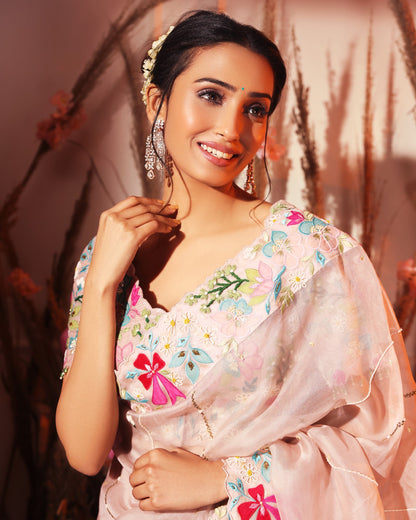 Powder Pink Applique Saree