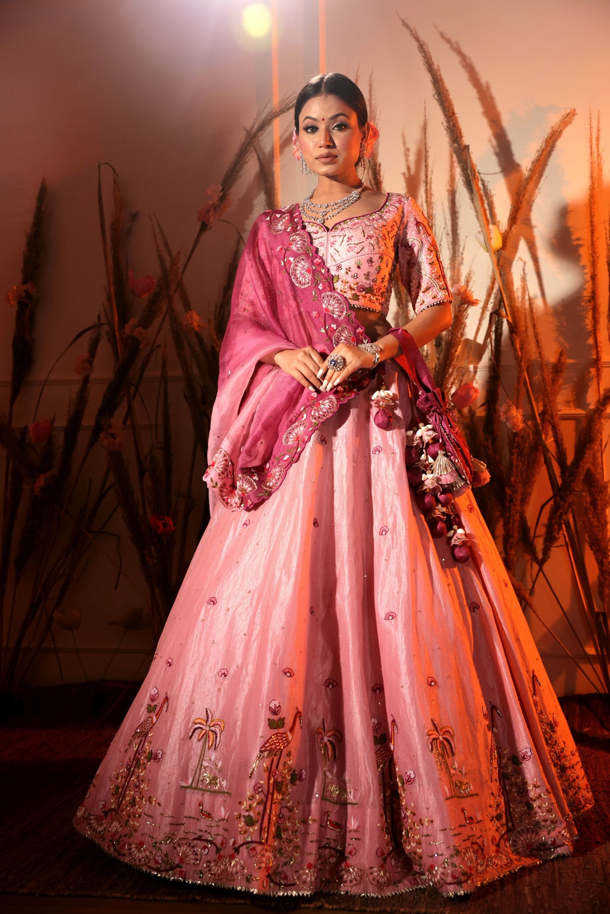 Pink Tissue Lehenga