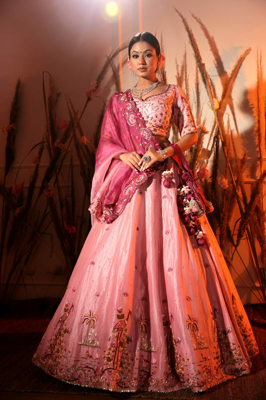 Pink Tissue Lehenga
