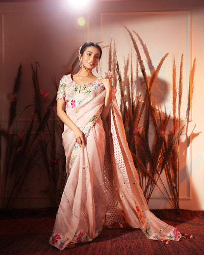 Powder Pink Applique Saree