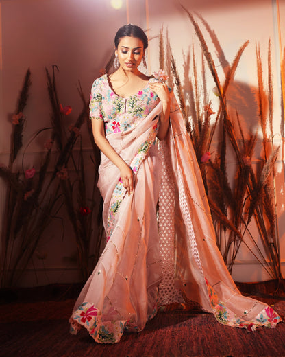 Powder Pink Applique Saree