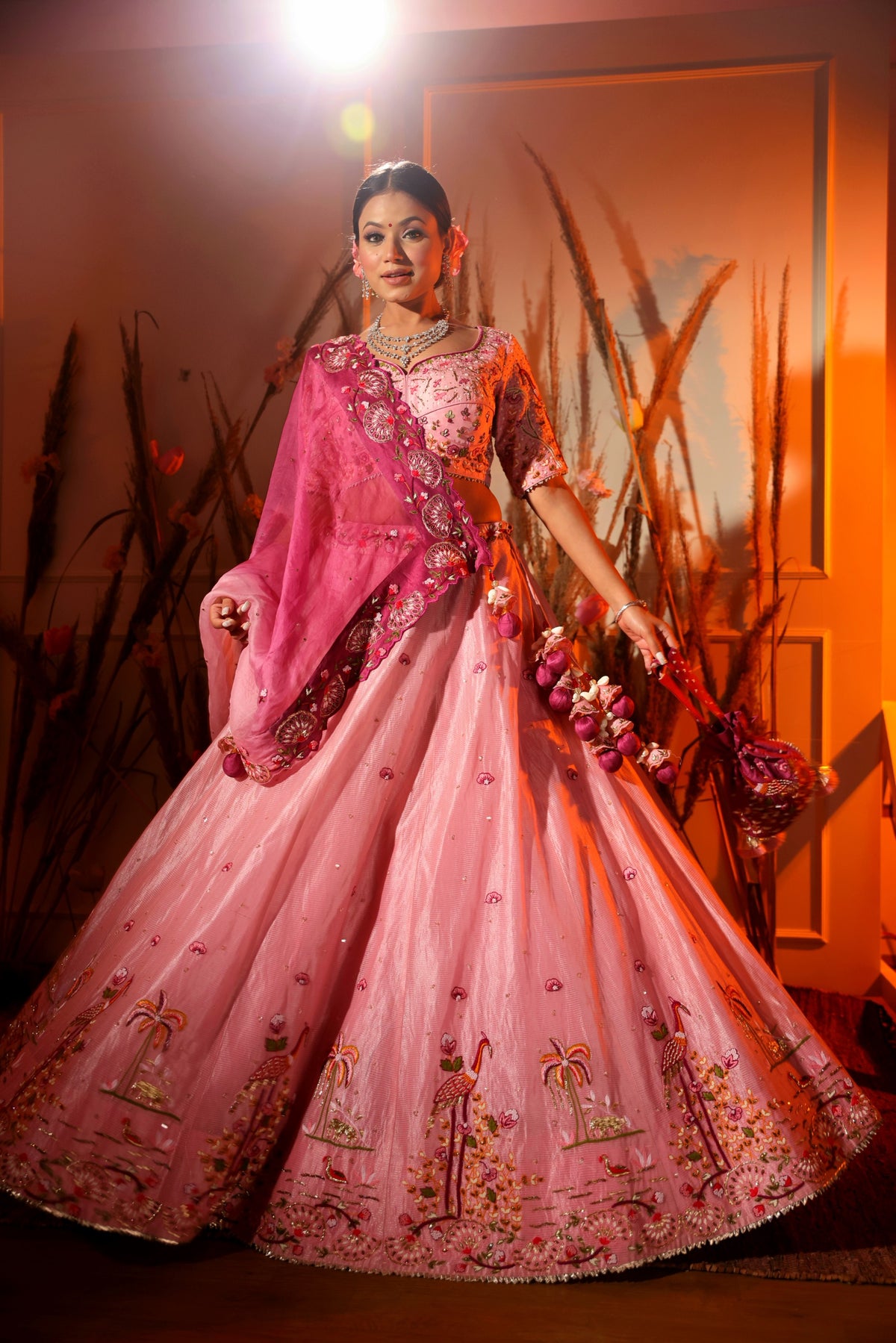Pink Tissue Lehenga