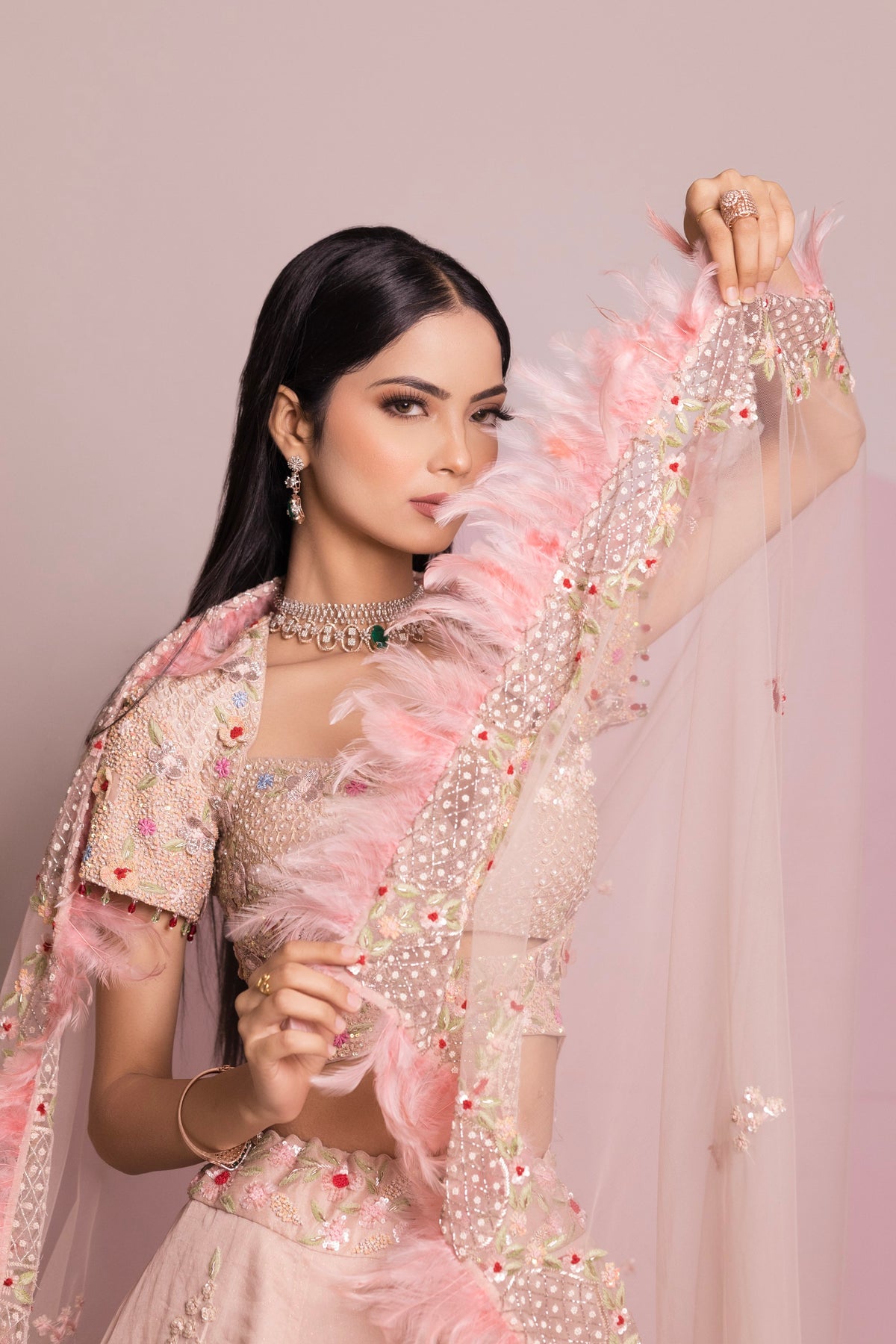 Powder Pink Organza Lehenga Set