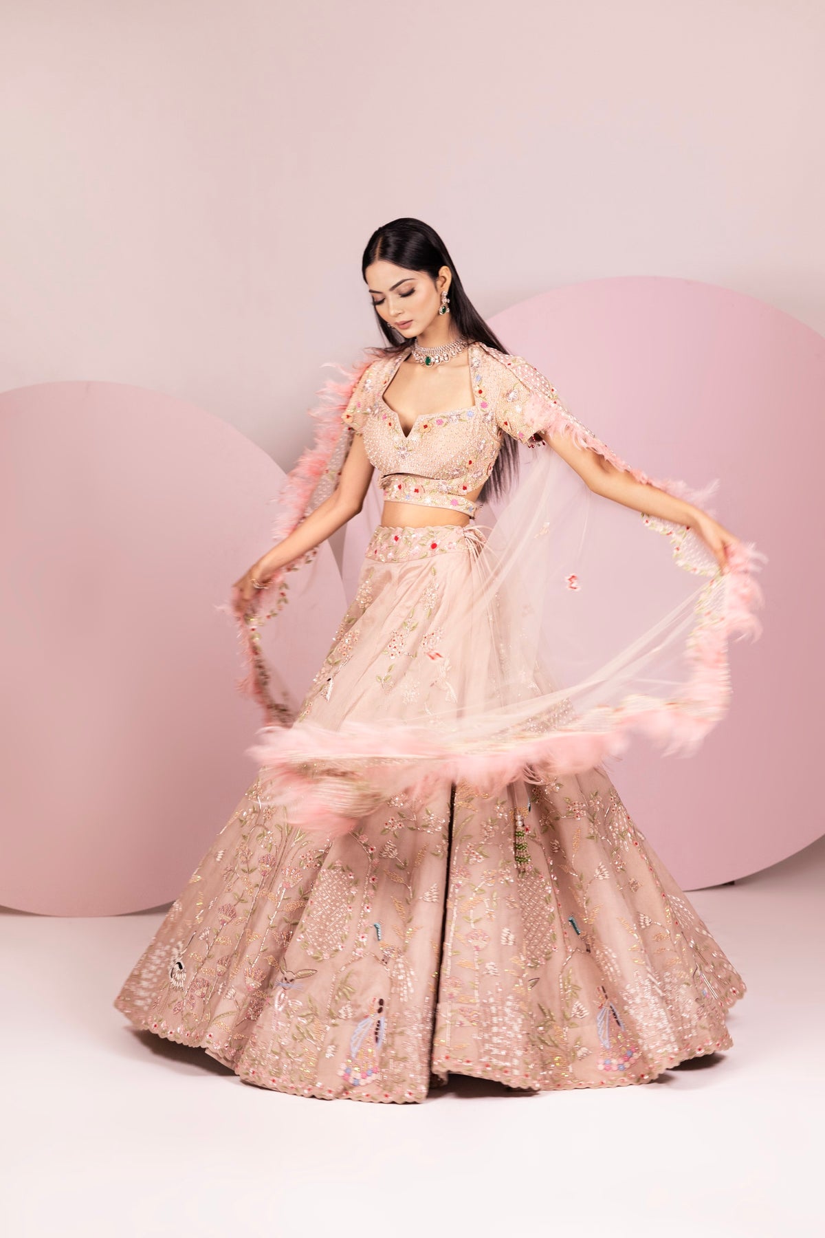 Powder Pink Organza Lehenga Set