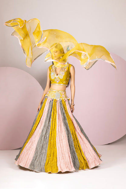 Crinkled Chanderi Lehenga Set