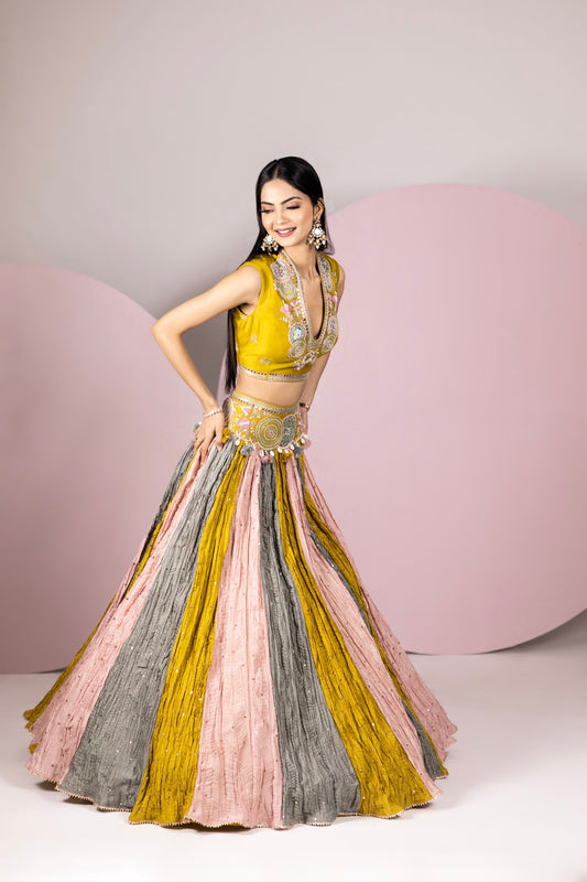 Crinkled Chanderi Lehenga Set