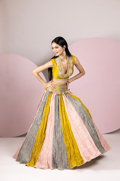Crinkled Chanderi Lehenga Set