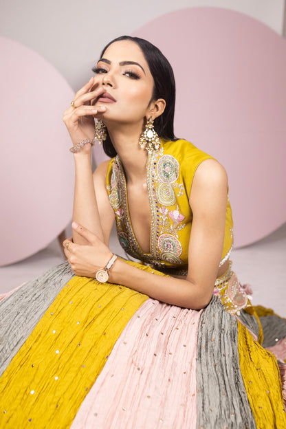 Crinkled Chanderi Lehenga Set