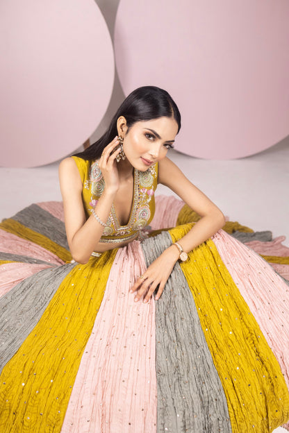 Crinkled Chanderi Lehenga Set