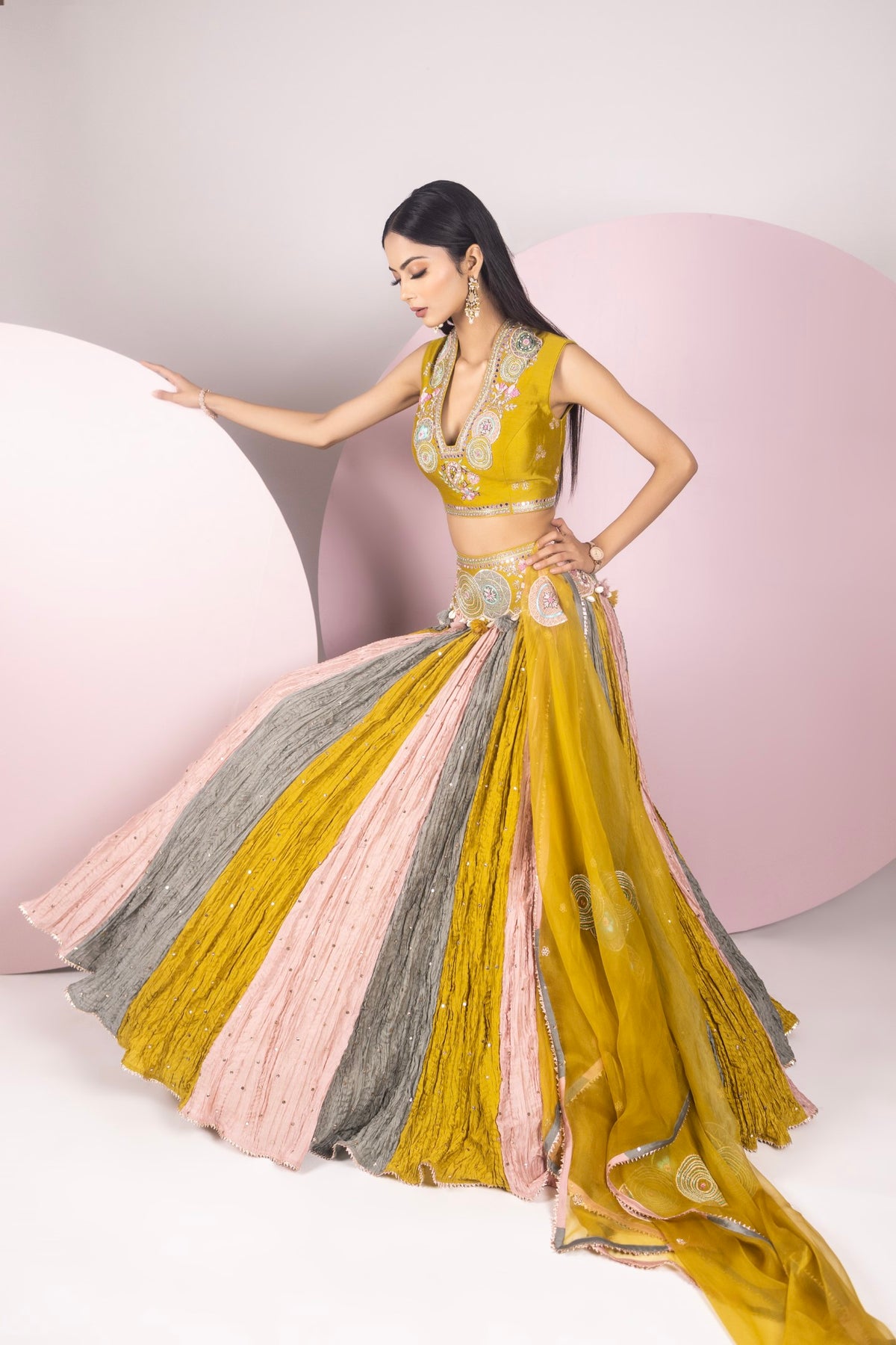 Crinkled Chanderi Lehenga Set