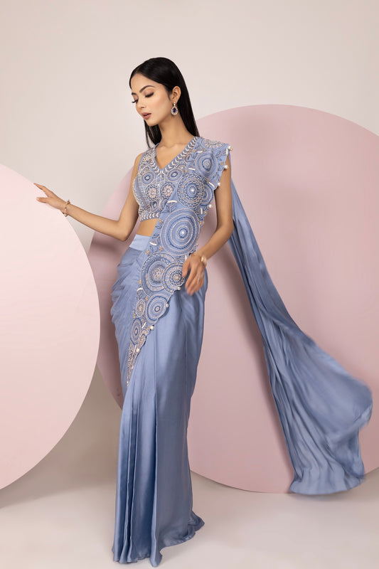 Light Blue Satin Saree
