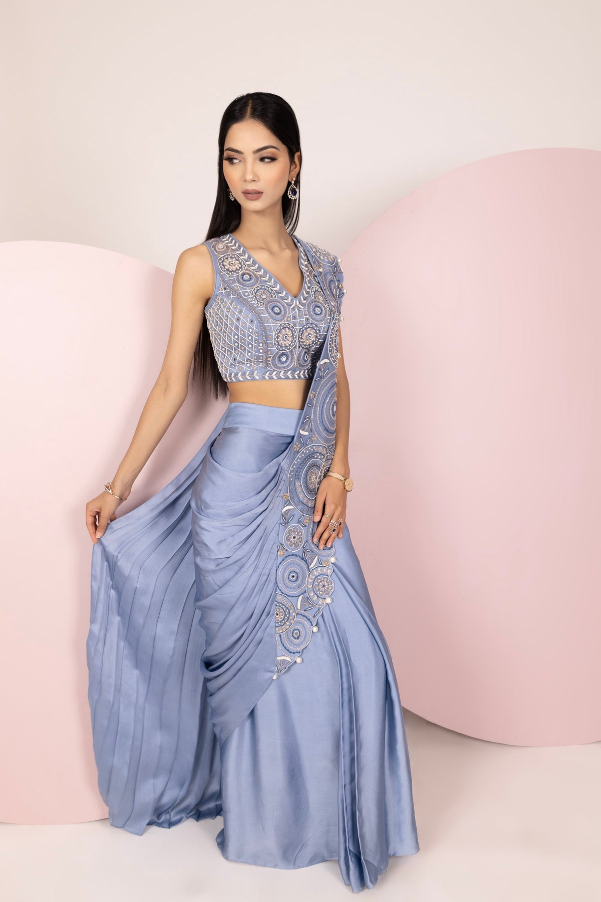 Light Blue Satin Saree
