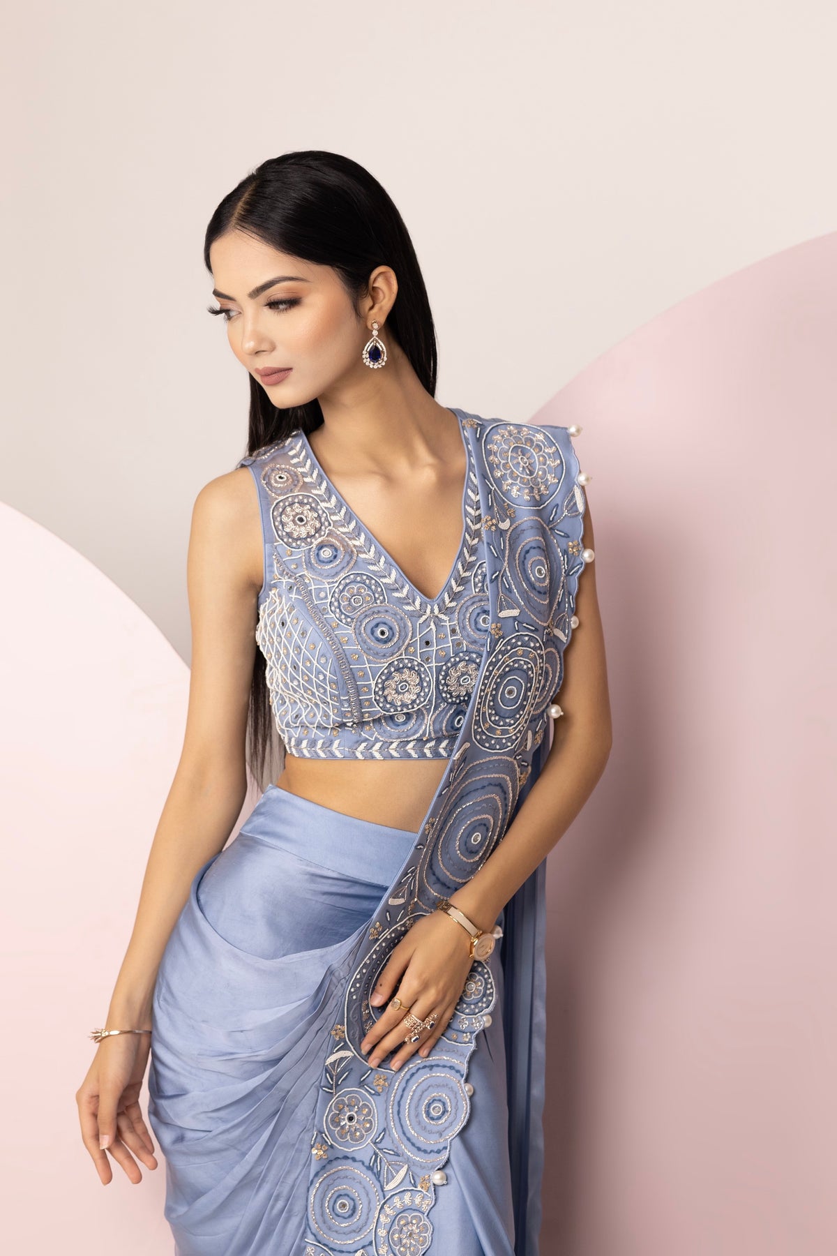 Light Blue Satin Saree