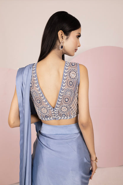 Light Blue Satin Saree