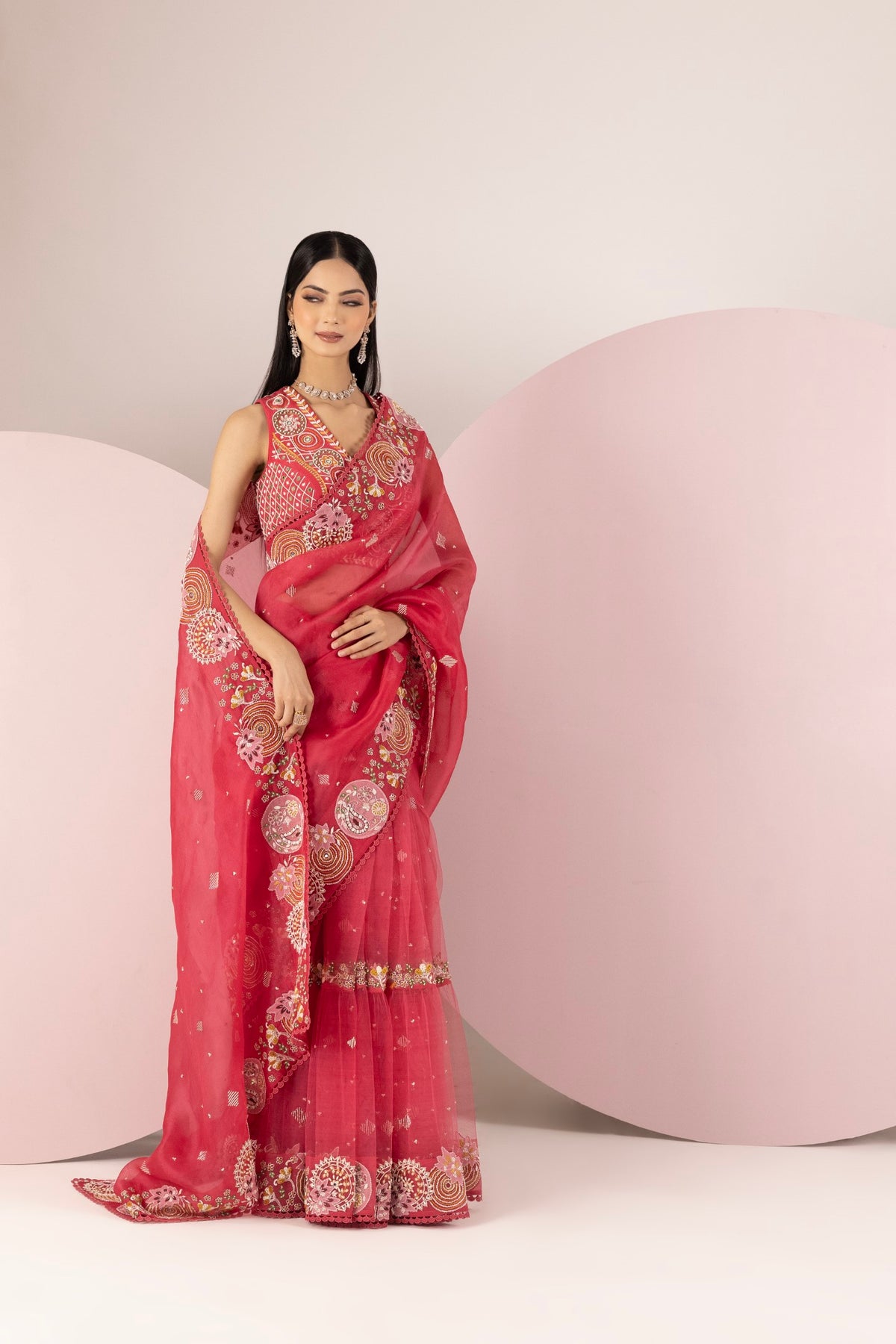 Cherry Red Organza Saree