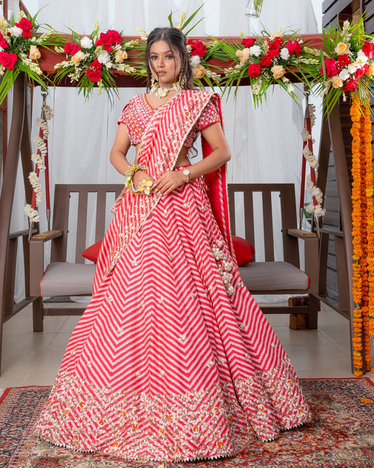 Cherry red printed lehenga set