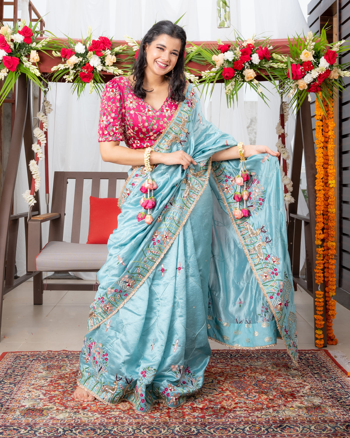 Firozi silk saree