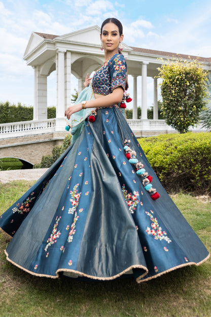 Blue Tissue Lehenga